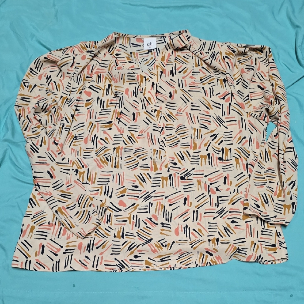 Cabi Beige Abstract Patterned Blouse - image 1